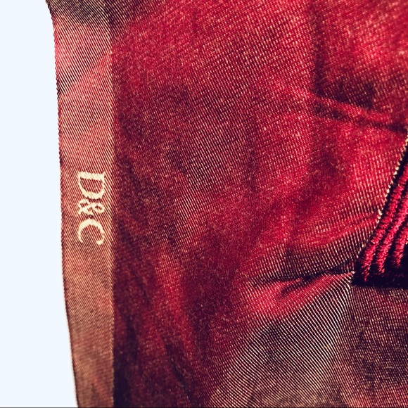 D&C Scarf Red Beige Embroidered Silky 27”X 70” - Picture 3 of 14